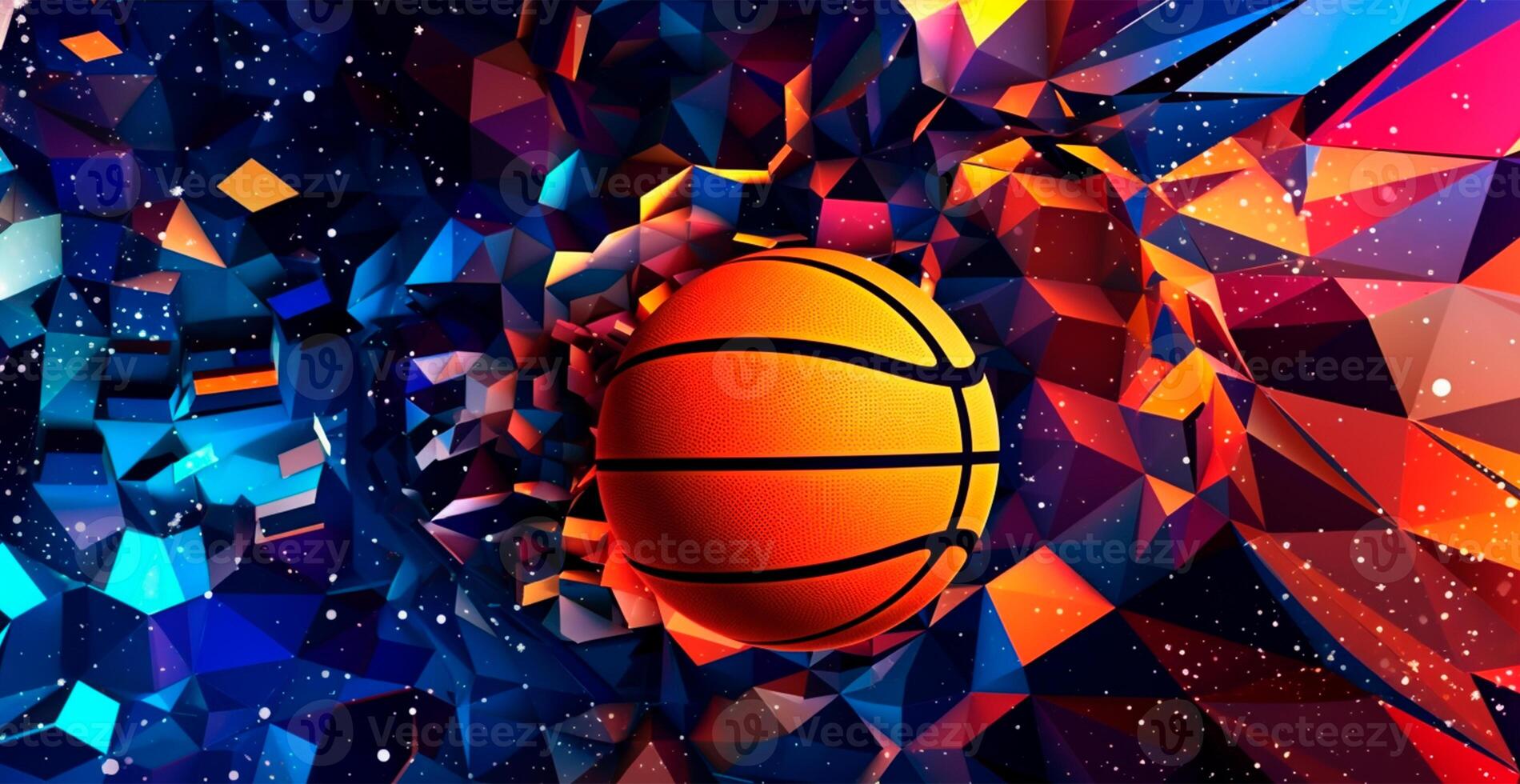 Abstract basketball panoramic background, orange basketball - AI generated image photo