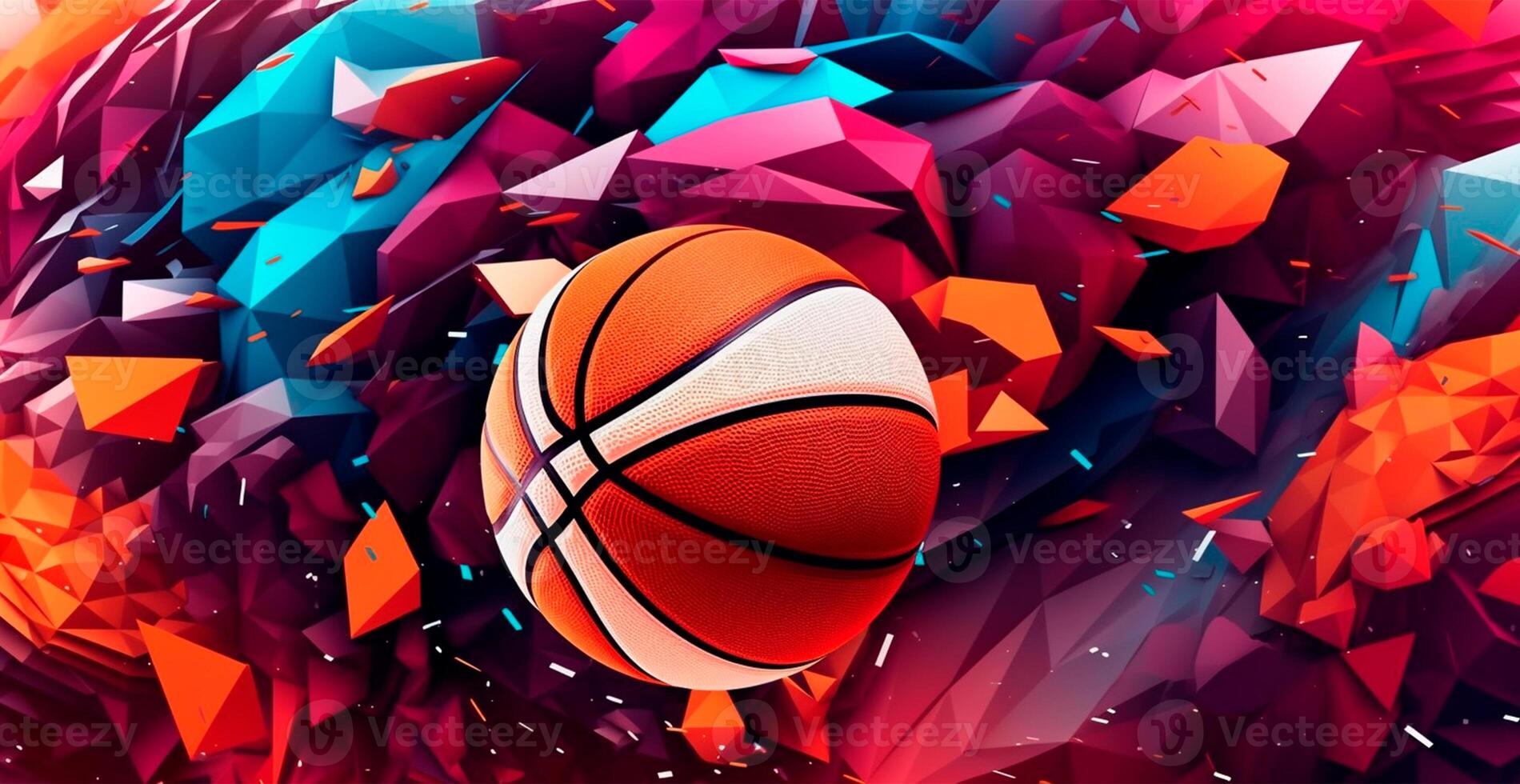 Abstract basketball panoramic background, orange basketball - AI generated image photo