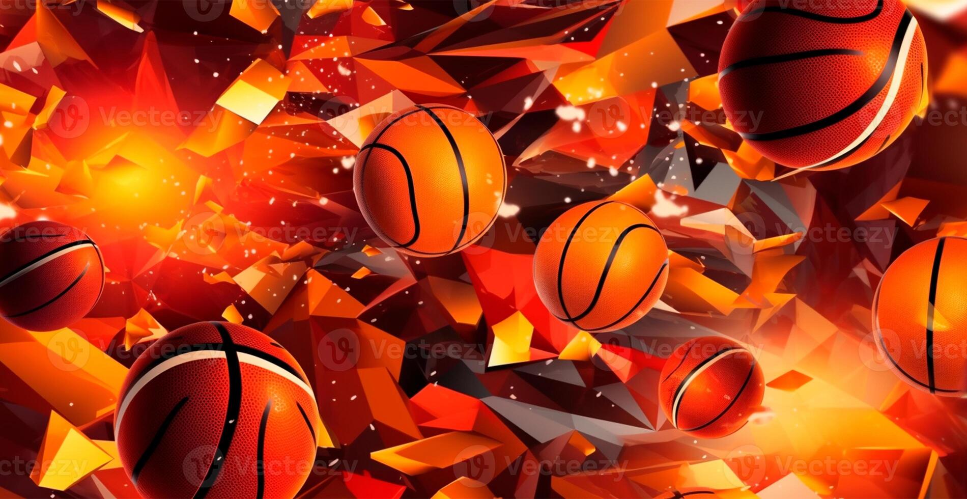 Abstract basketball panoramic background, orange basketball - AI generated image photo