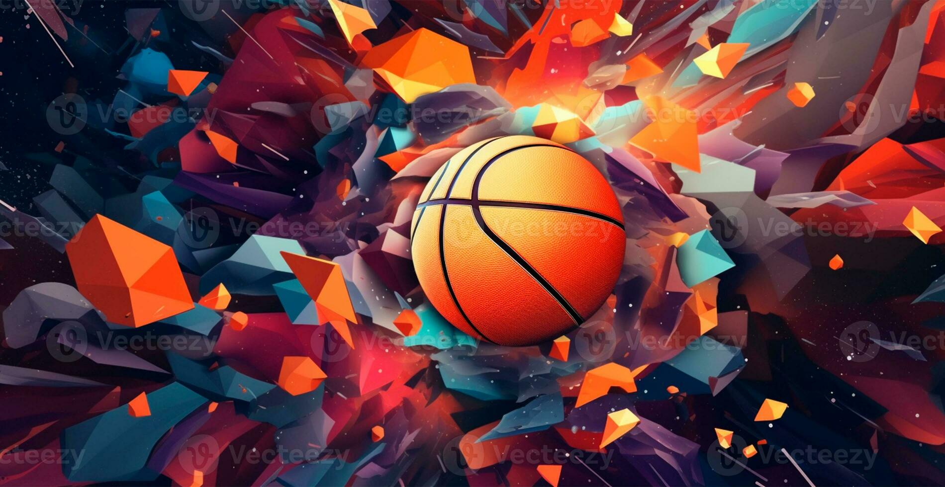 Abstract basketball panoramic background, orange basketball - AI generated image photo