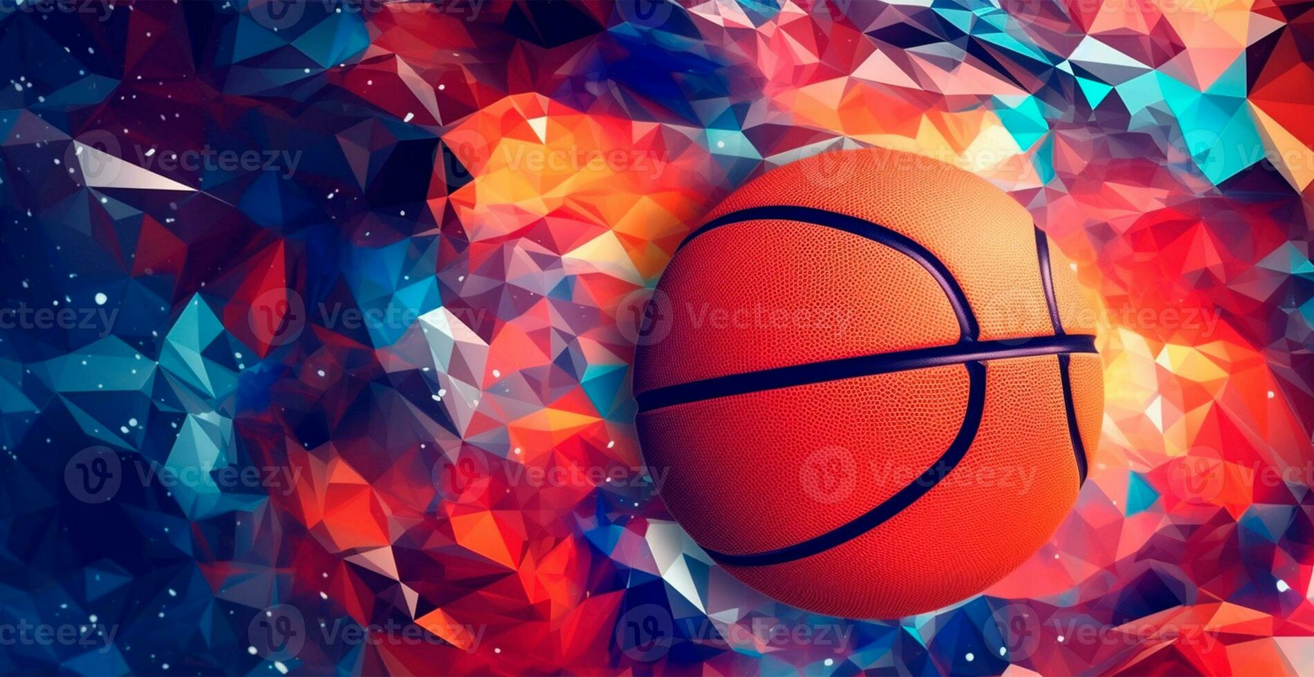 Abstract basketball panoramic background, orange basketball - AI generated image photo