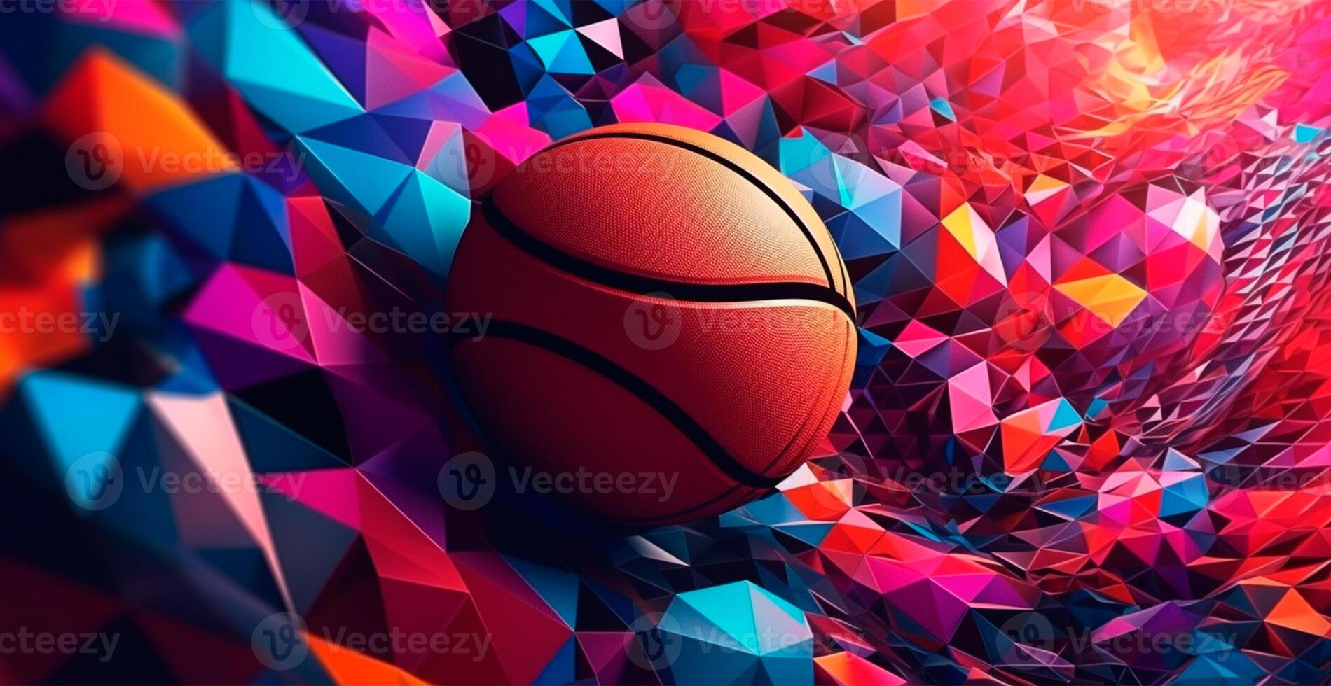 Abstract basketball panoramic background, orange basketball - AI generated image photo