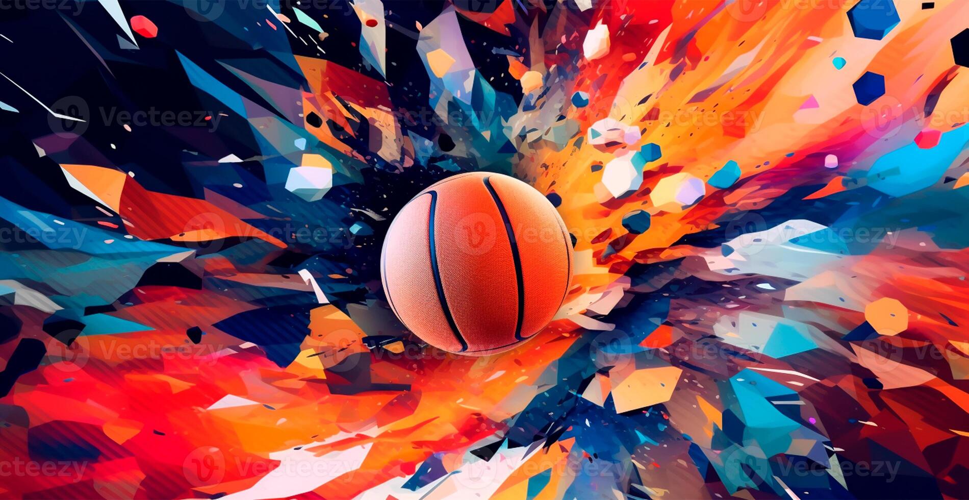 Abstract basketball panoramic background, orange basketball - AI generated image photo