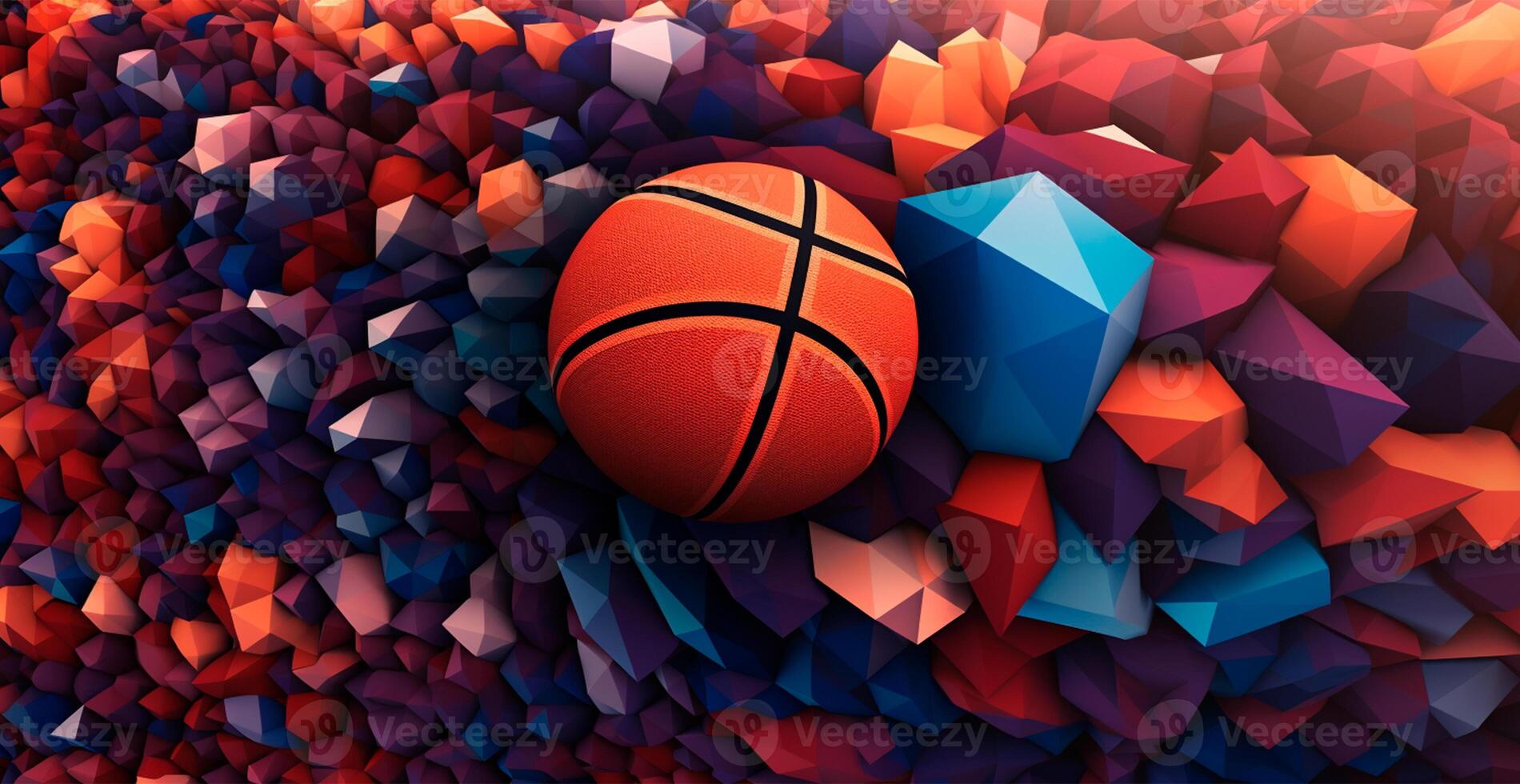 Abstract basketball panoramic background, orange basketball - AI generated image photo