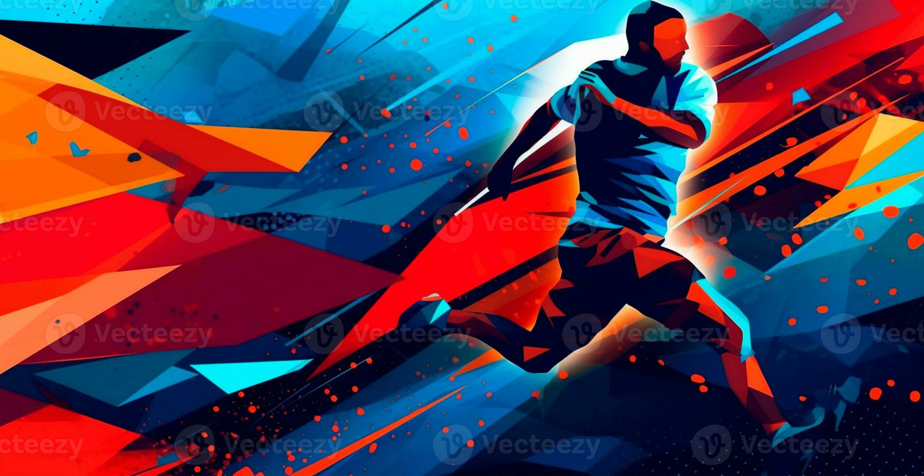 Abstract soccer player running with ball, bright color background - AI generated image photo