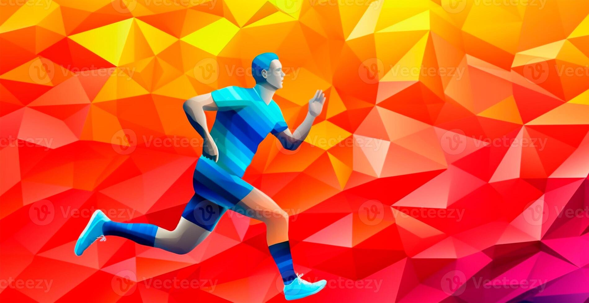 Abstract soccer player running with ball, bright color background - AI generated image photo