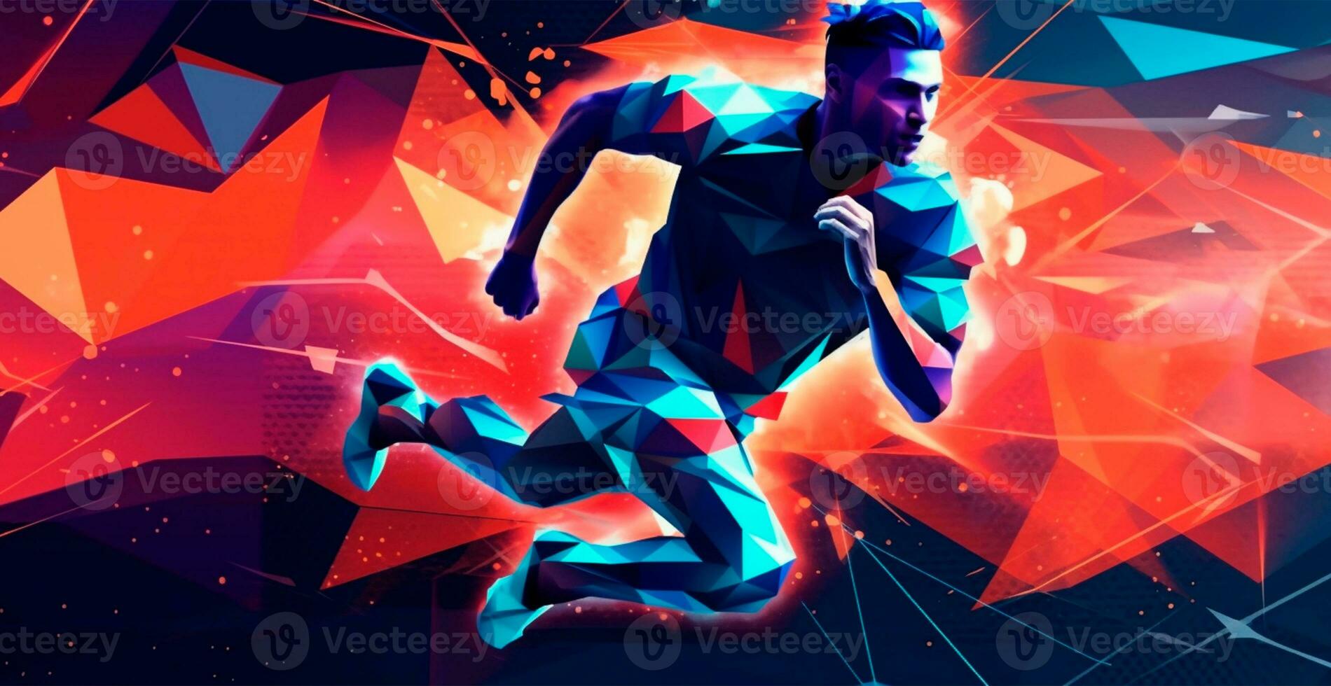 Abstract soccer player running with ball, bright color background - AI generated image photo