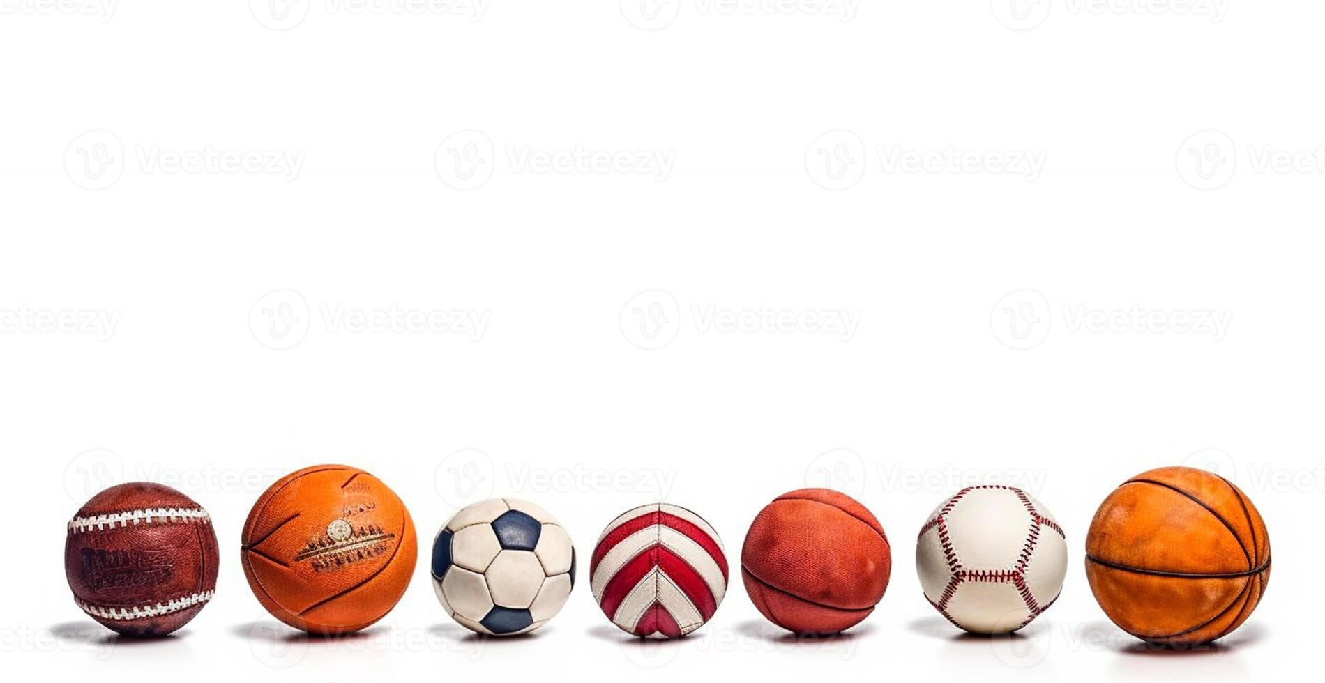 pelotas de diferente Deportes en blanco antecedentes - ai generado imagen foto