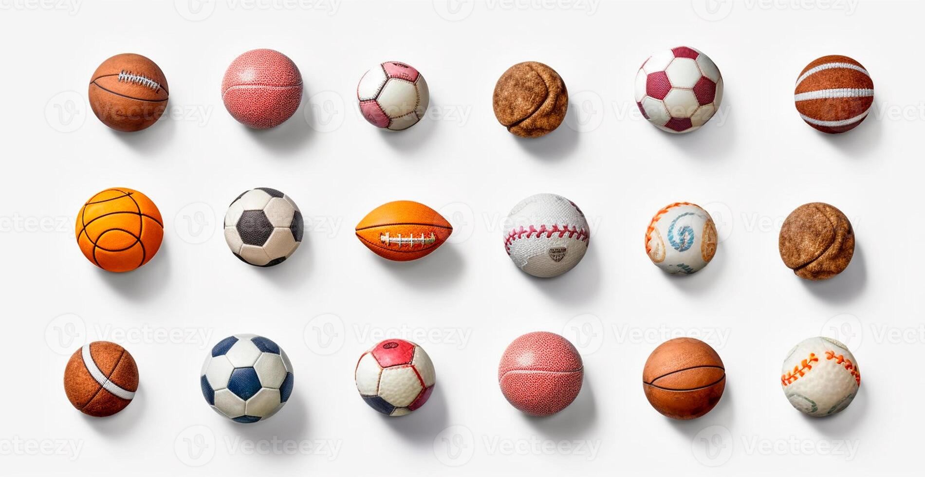 pelotas de diferente Deportes en blanco antecedentes - ai generado imagen foto