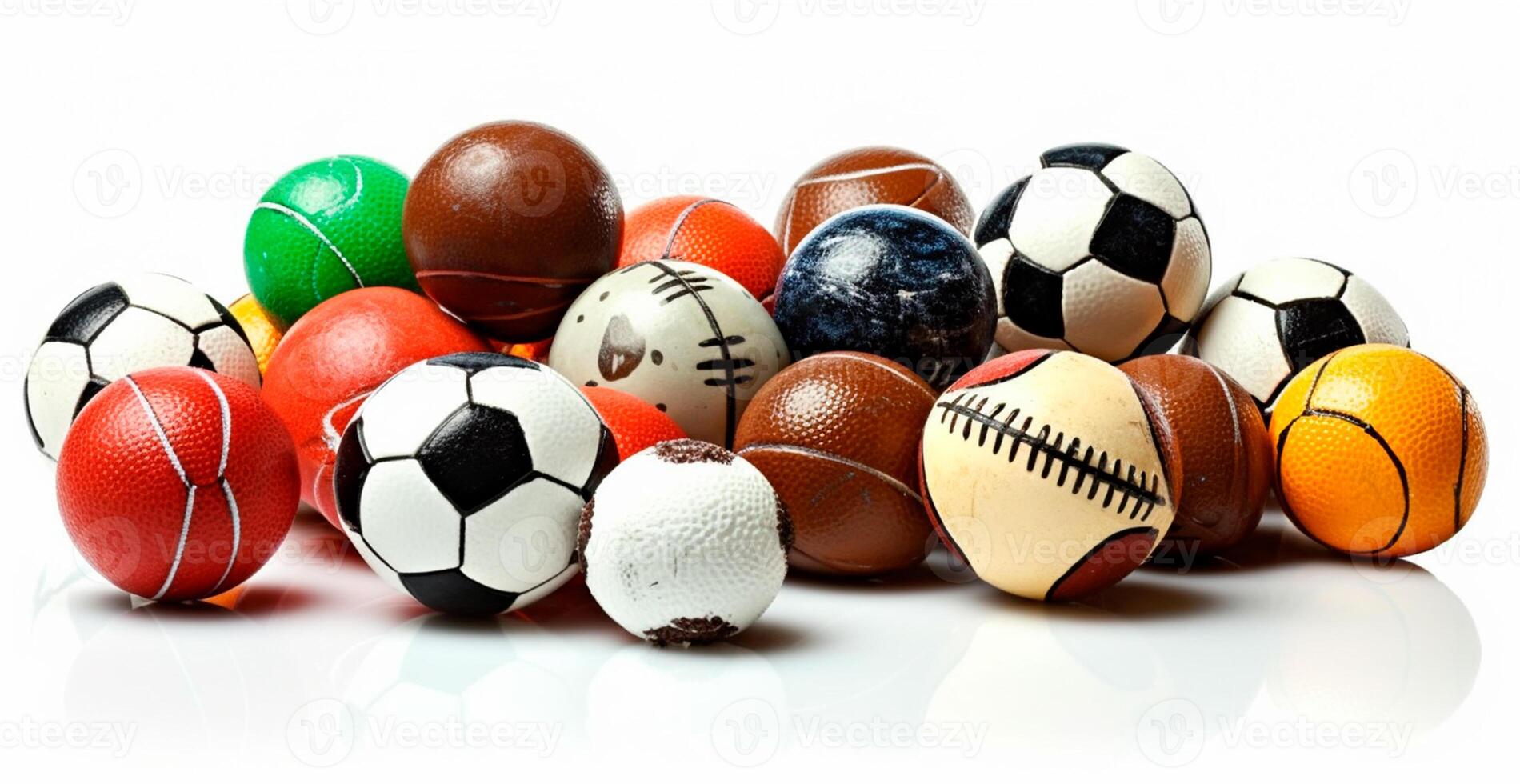 pelotas de diferente Deportes en blanco antecedentes - ai generado imagen foto