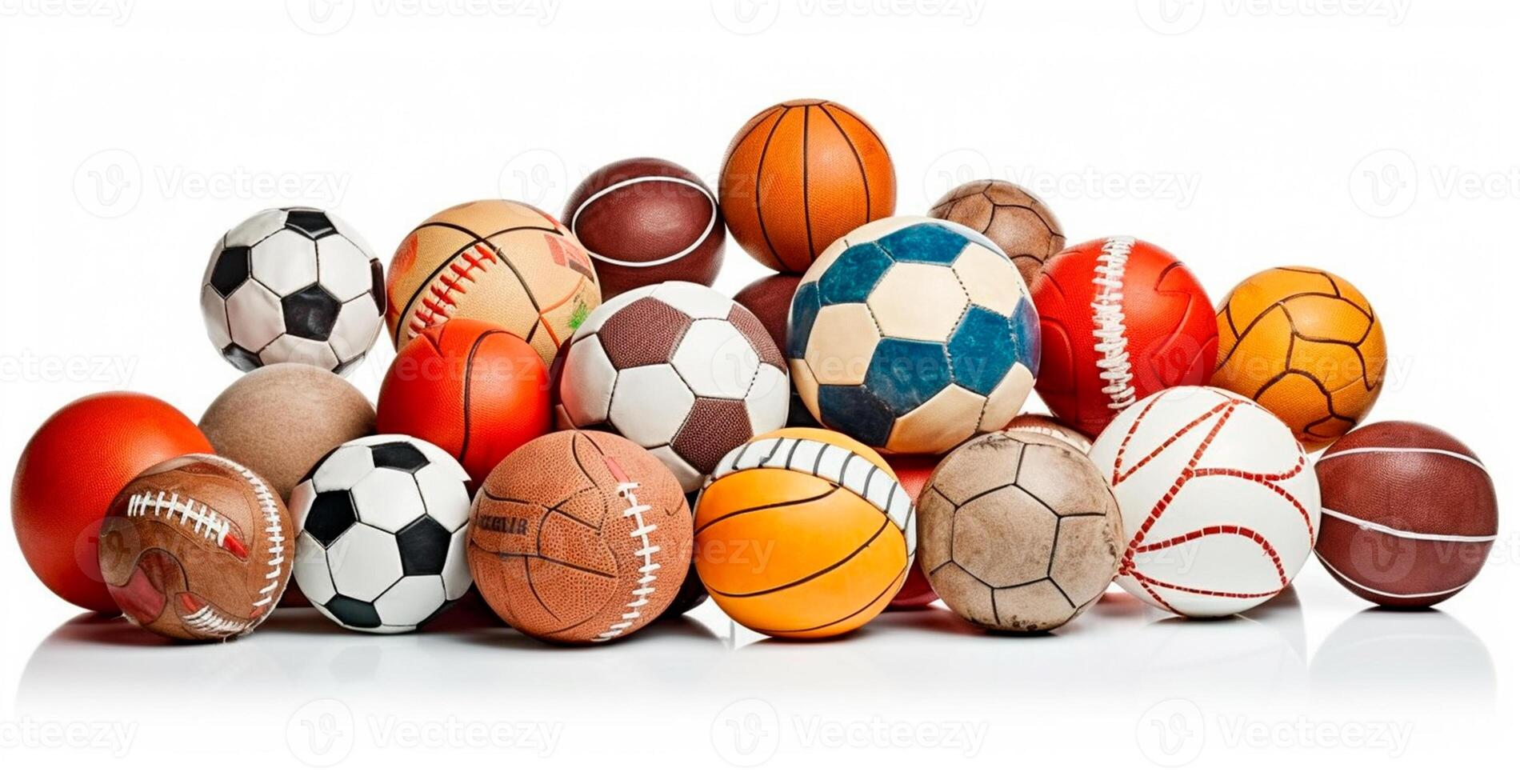 pelotas de diferente Deportes en blanco antecedentes - ai generado imagen foto