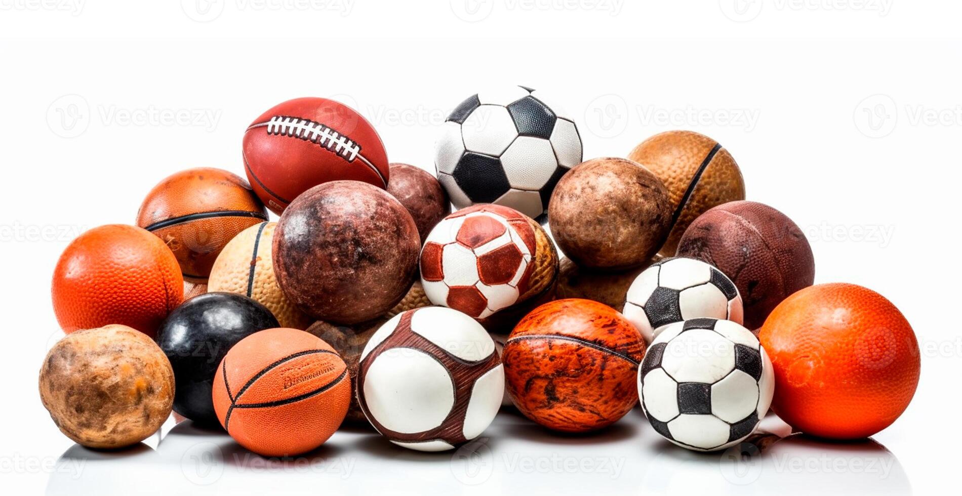 pelotas de diferente Deportes en blanco antecedentes - ai generado imagen foto