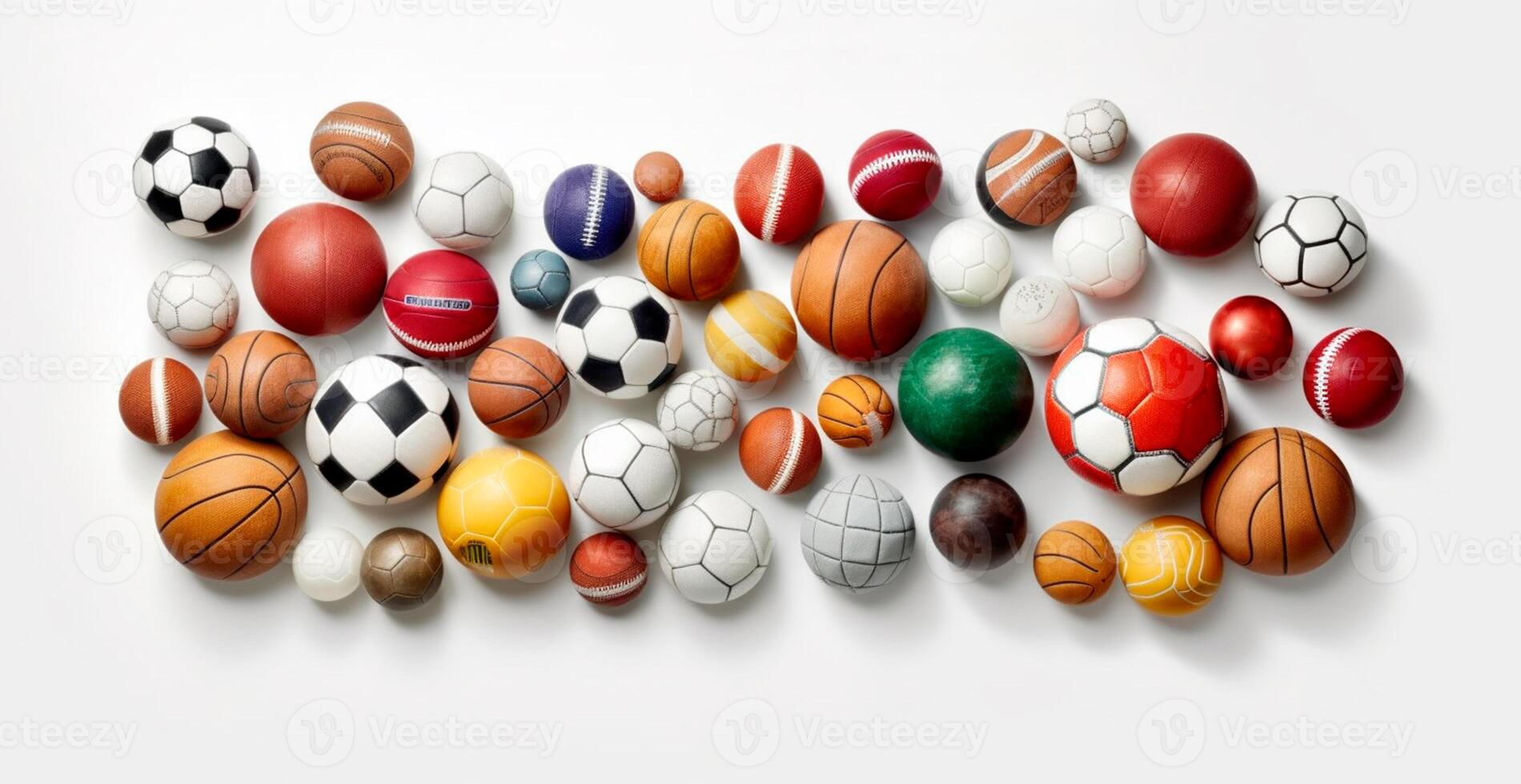 Balls of different sports on white background - AI generated image photo