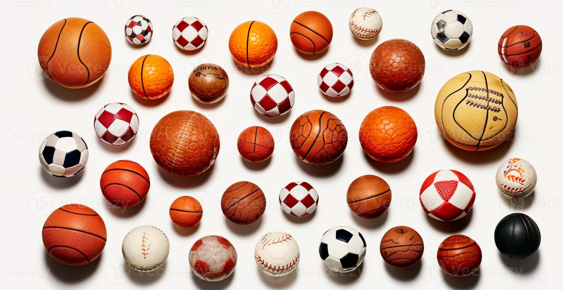 Balls of different sports on white background - AI generated image photo