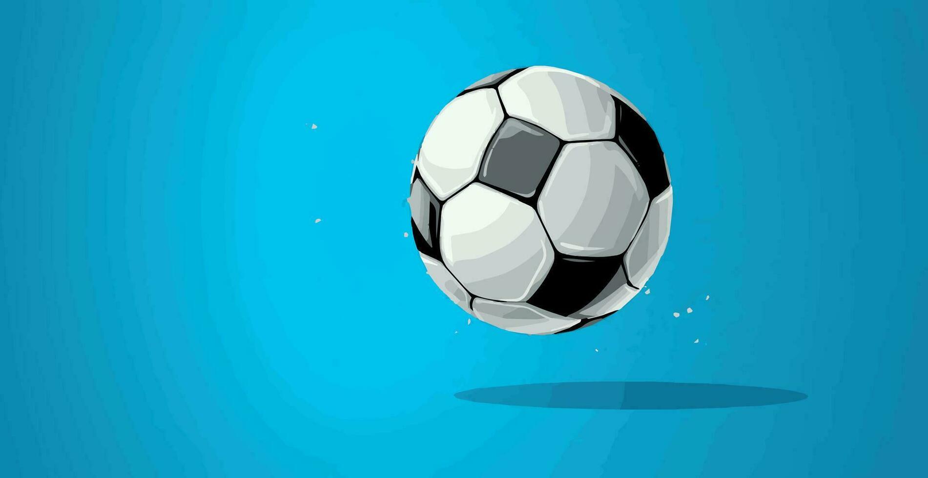 Abstract soccer ball on blue watercolor panoramic background, mosaic style - Vector