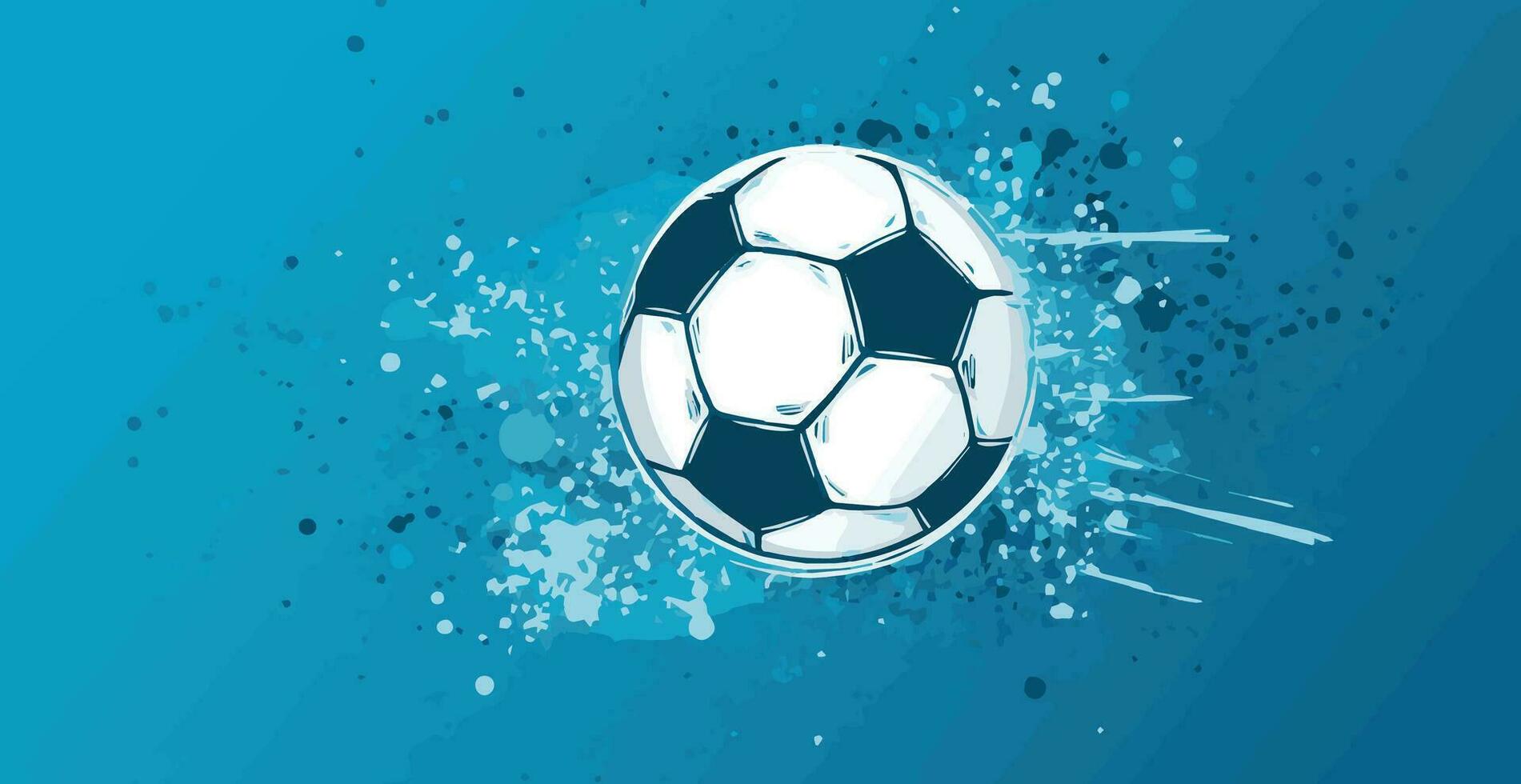 Abstract soccer ball on blue watercolor panoramic background, mosaic style - Vector