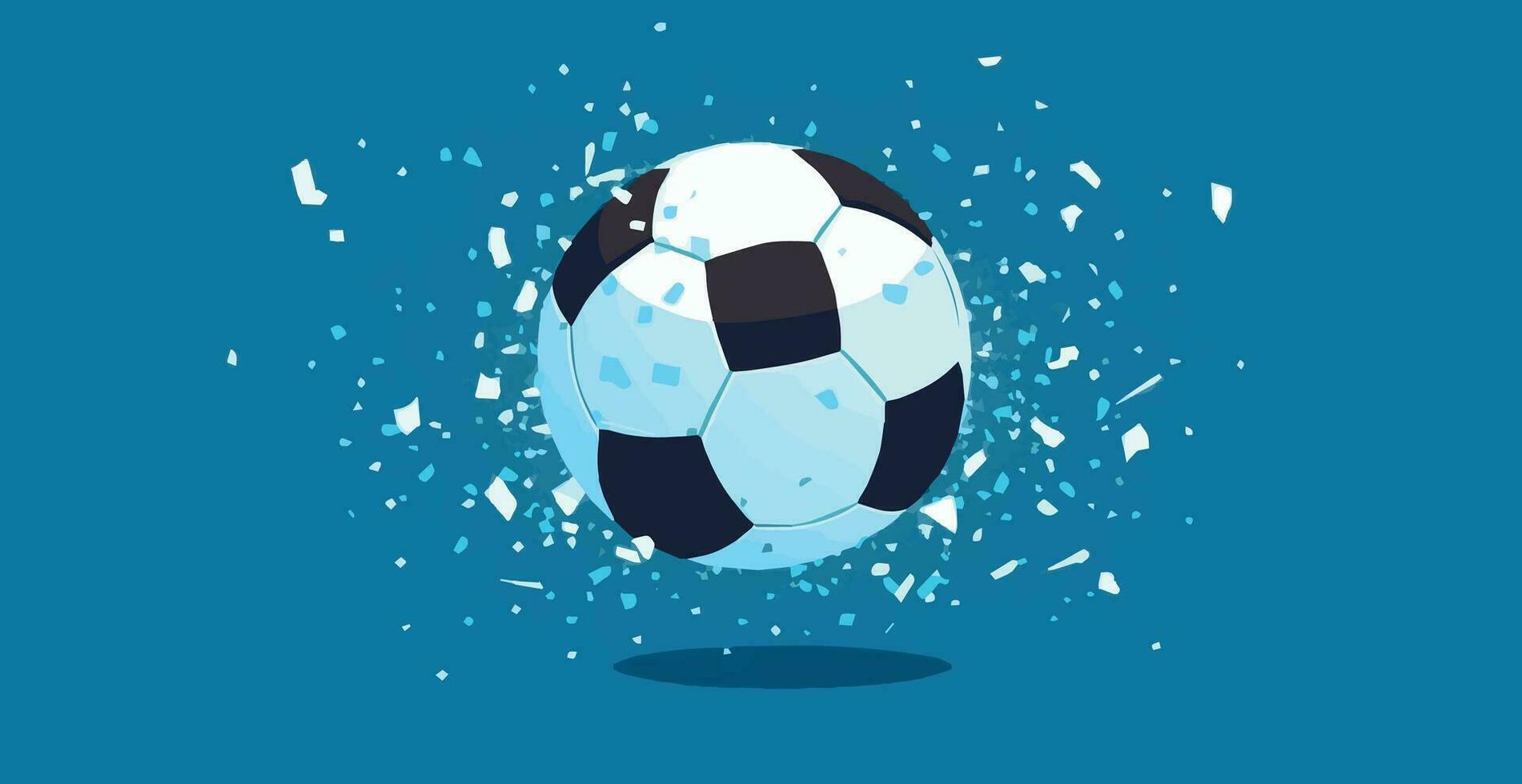 Abstract soccer ball on blue watercolor panoramic background, mosaic style - Vector