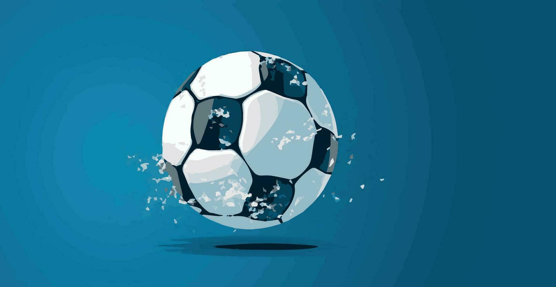 Abstract soccer ball on blue watercolor panoramic background, mosaic style - Vector