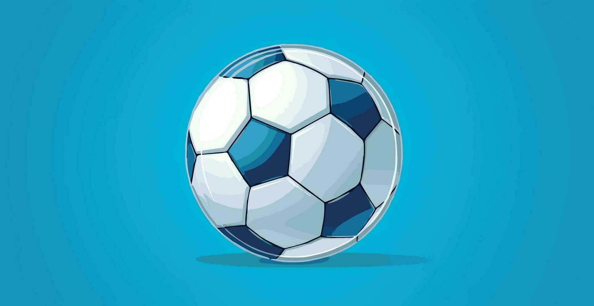 Abstract soccer ball on blue watercolor panoramic background, mosaic style - Vector