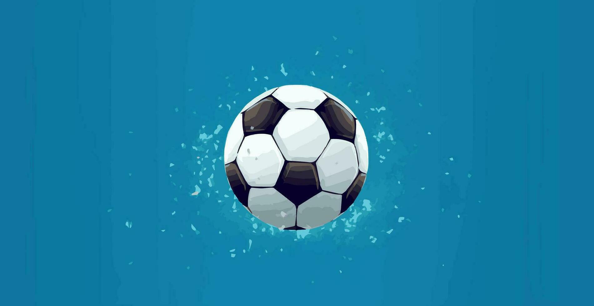 Abstract soccer ball on blue watercolor panoramic background, mosaic style - Vector