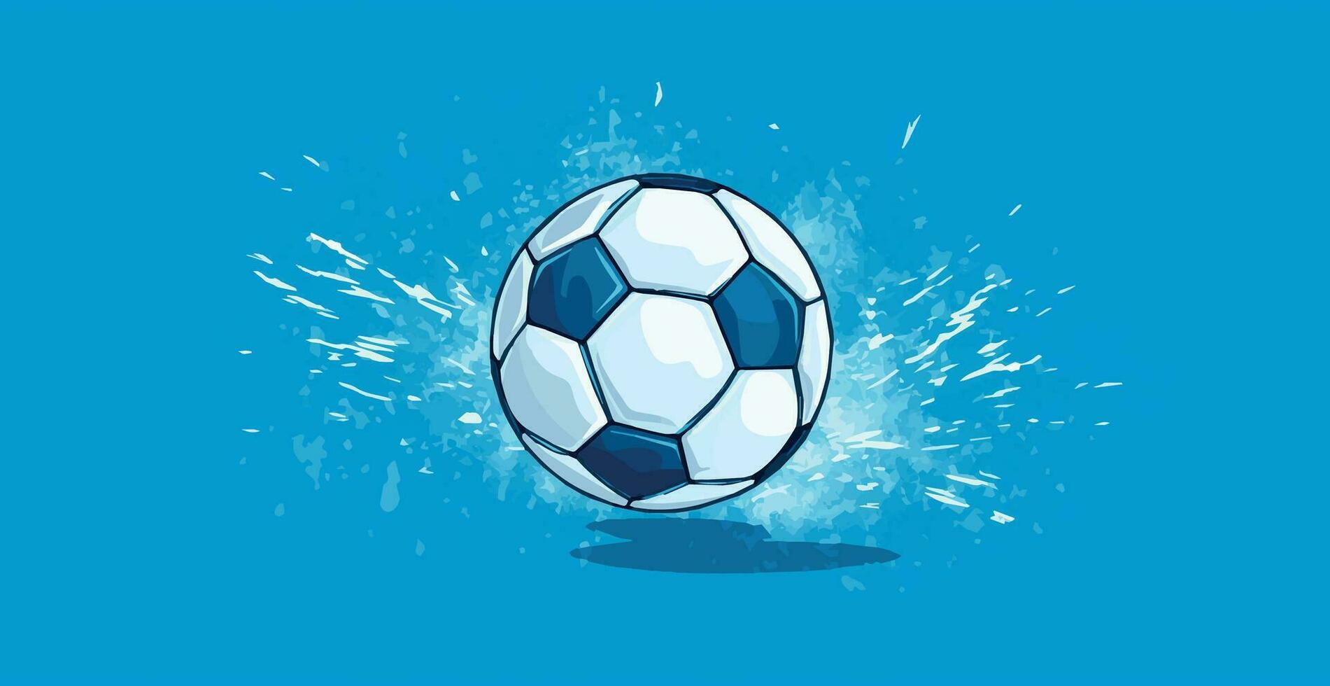 Abstract soccer ball on blue watercolor panoramic background, mosaic style - Vector