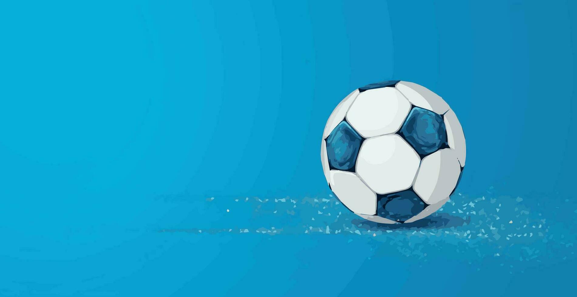 Abstract soccer ball on blue watercolor panoramic background, mosaic style - Vector