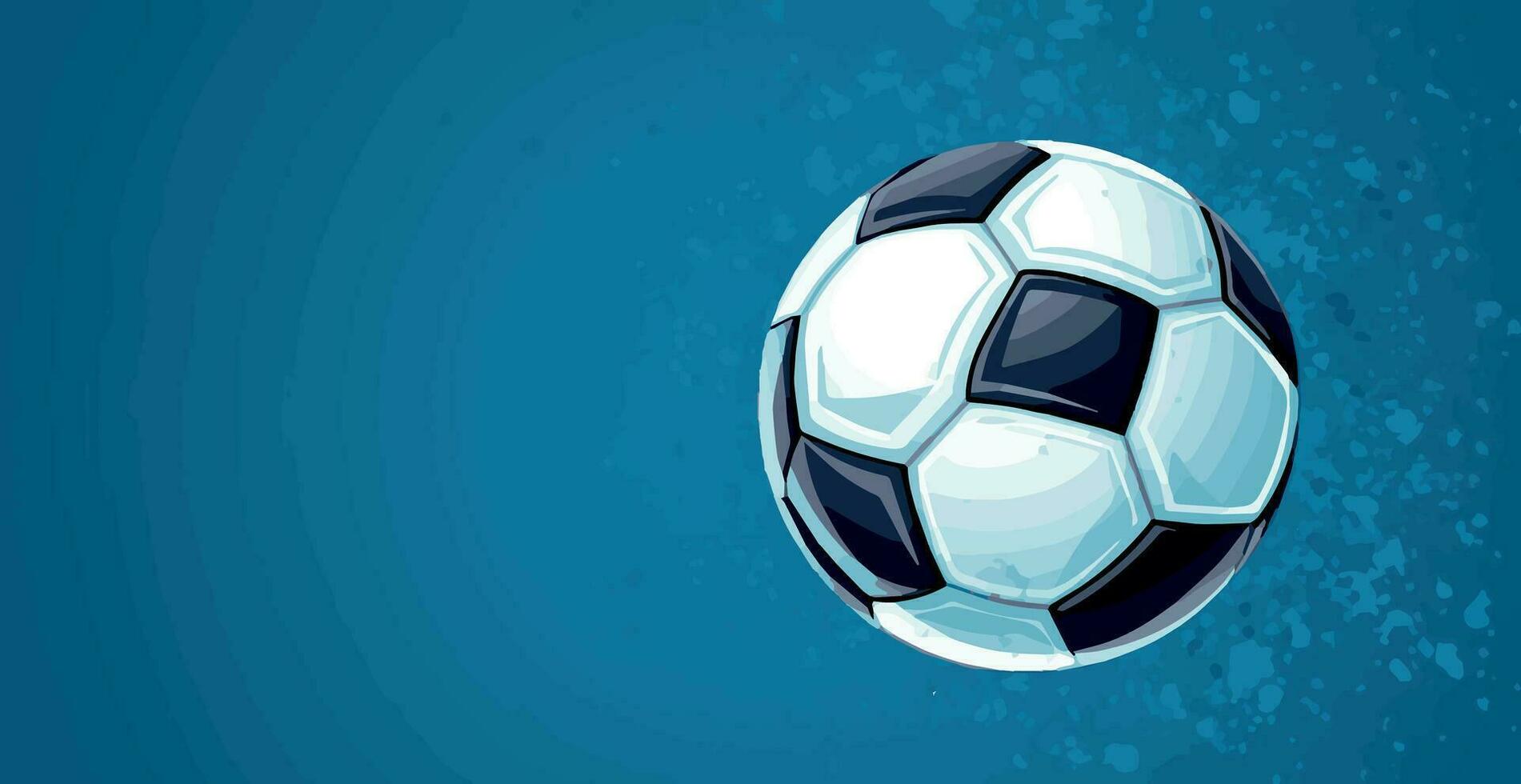 Abstract soccer ball on blue watercolor panoramic background, mosaic style - Vector