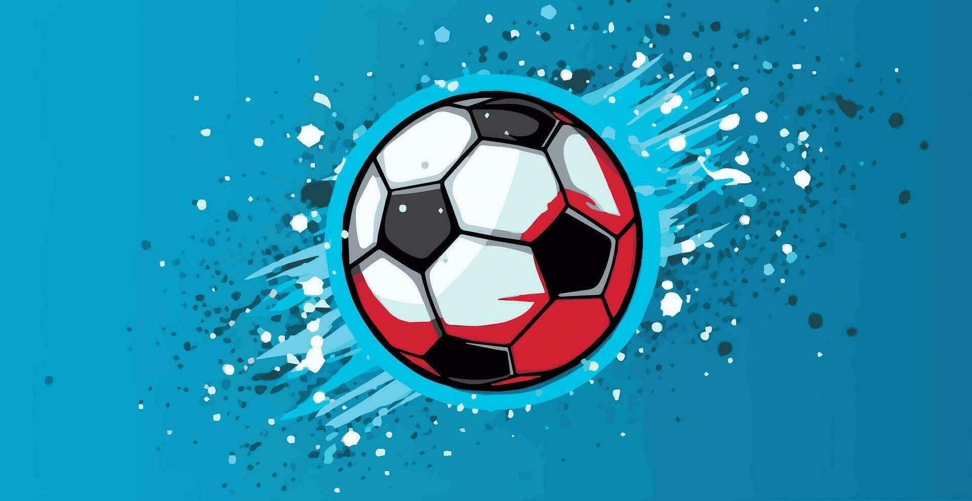 Abstract soccer ball on blue watercolor panoramic background, mosaic style - Vector