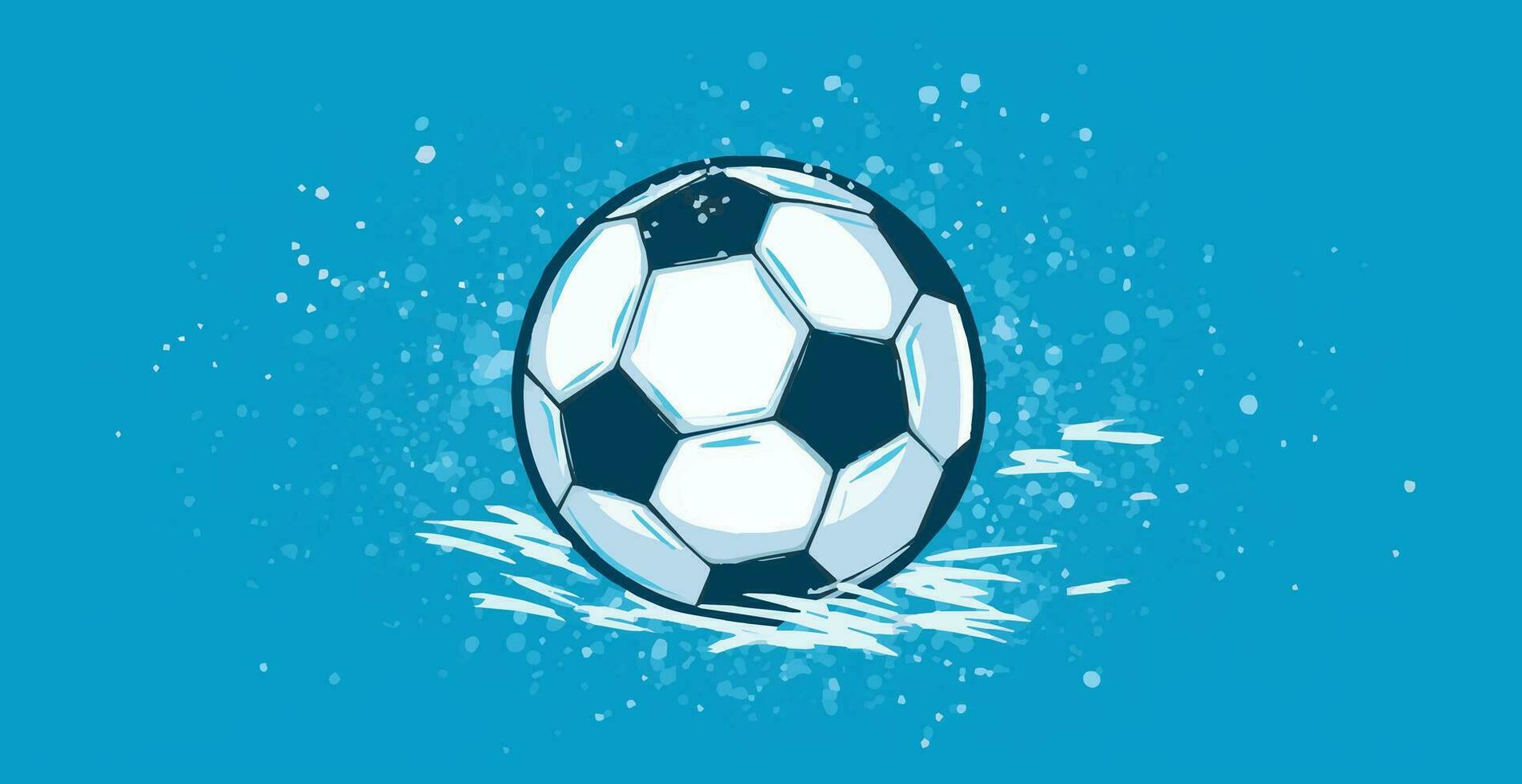 resumen fútbol pelota en azul acuarela panorámico fondo, mosaico estilo - vector