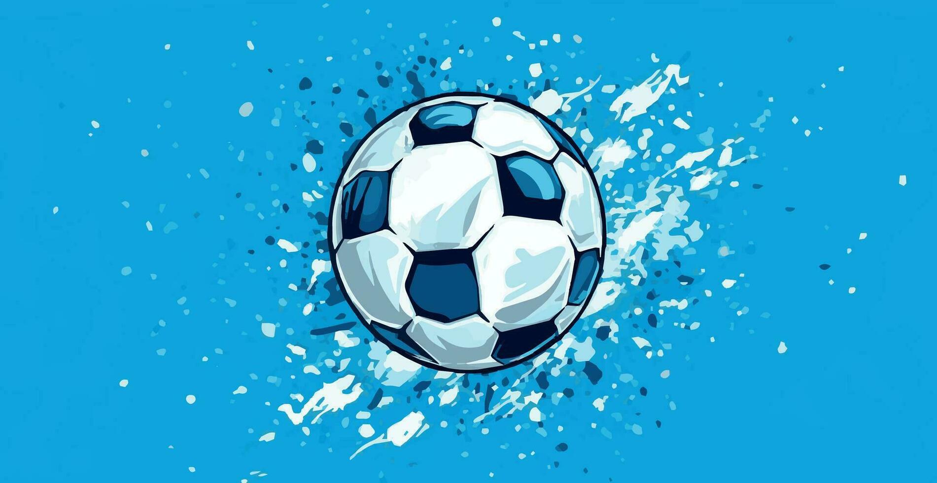 Abstract soccer ball on blue watercolor panoramic background, mosaic style - Vector