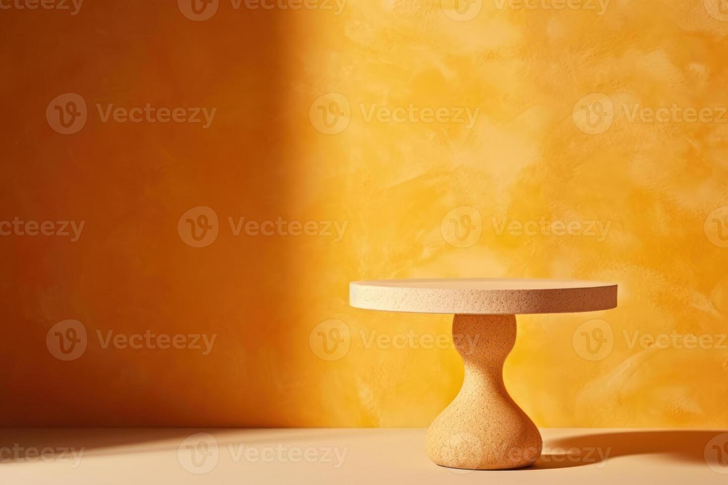 Empty minimal table and yellow texture wall background. Composition mock up for branding product, cosmetic presentation with window shadows on the wall with light reflections. photo