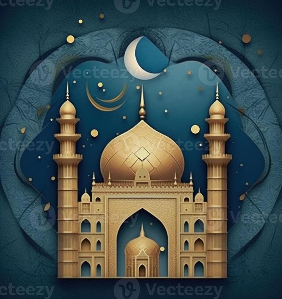 Blue muslim holiday background. Illustration photo
