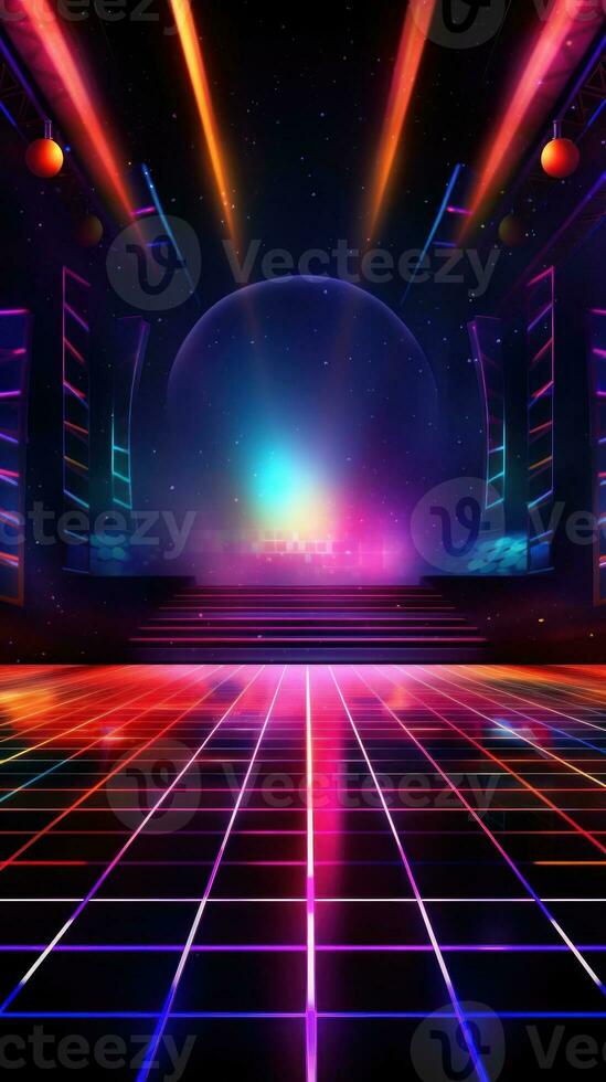 Disco Night Club Neon Background. Illustration AI Generative photo