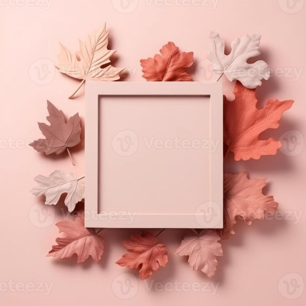 Autumn Background with Falling Leaves in Pastel Colors. Illustration AI Generative photo