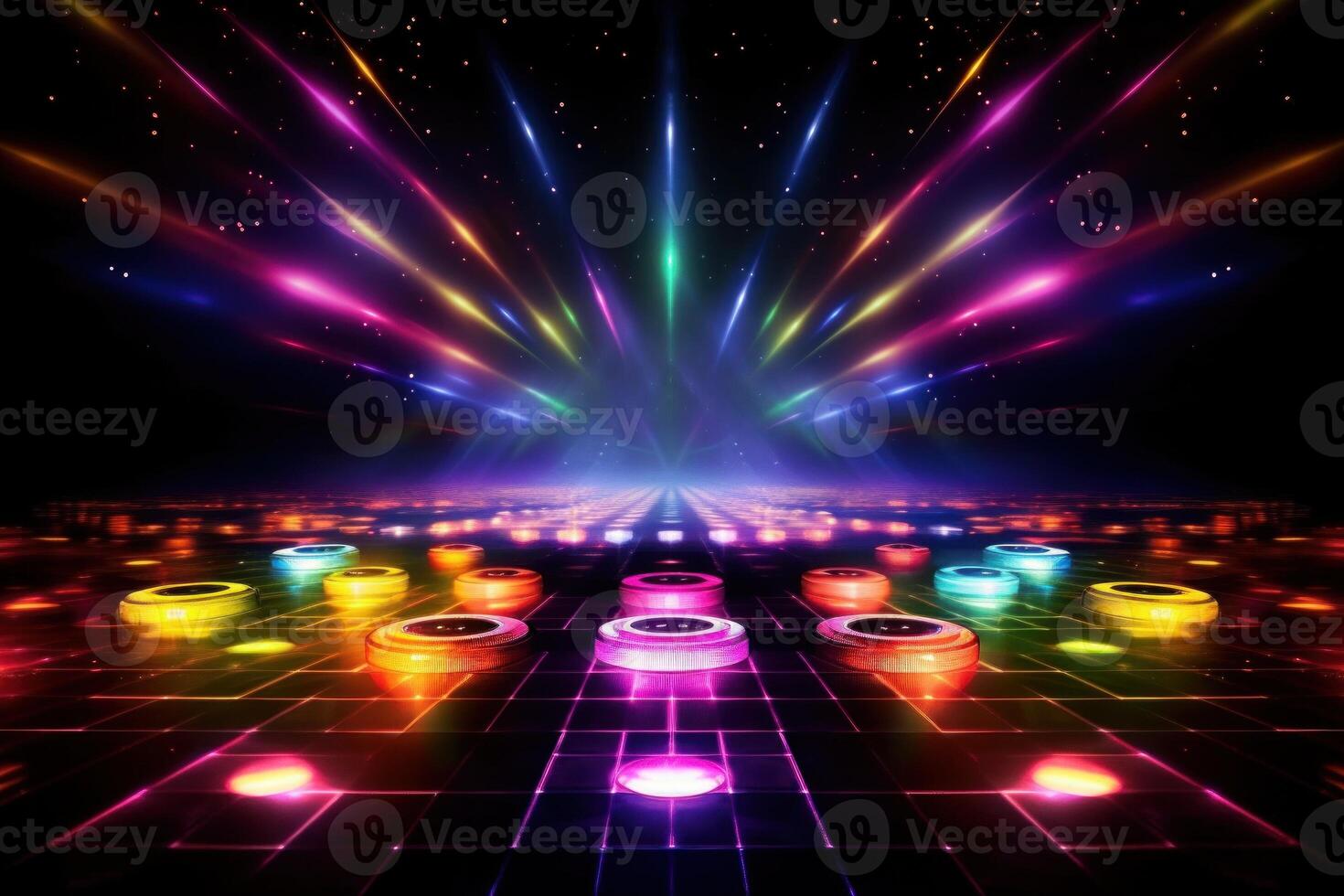 Disco Night Club Neon Background. Illustration AI Generative photo