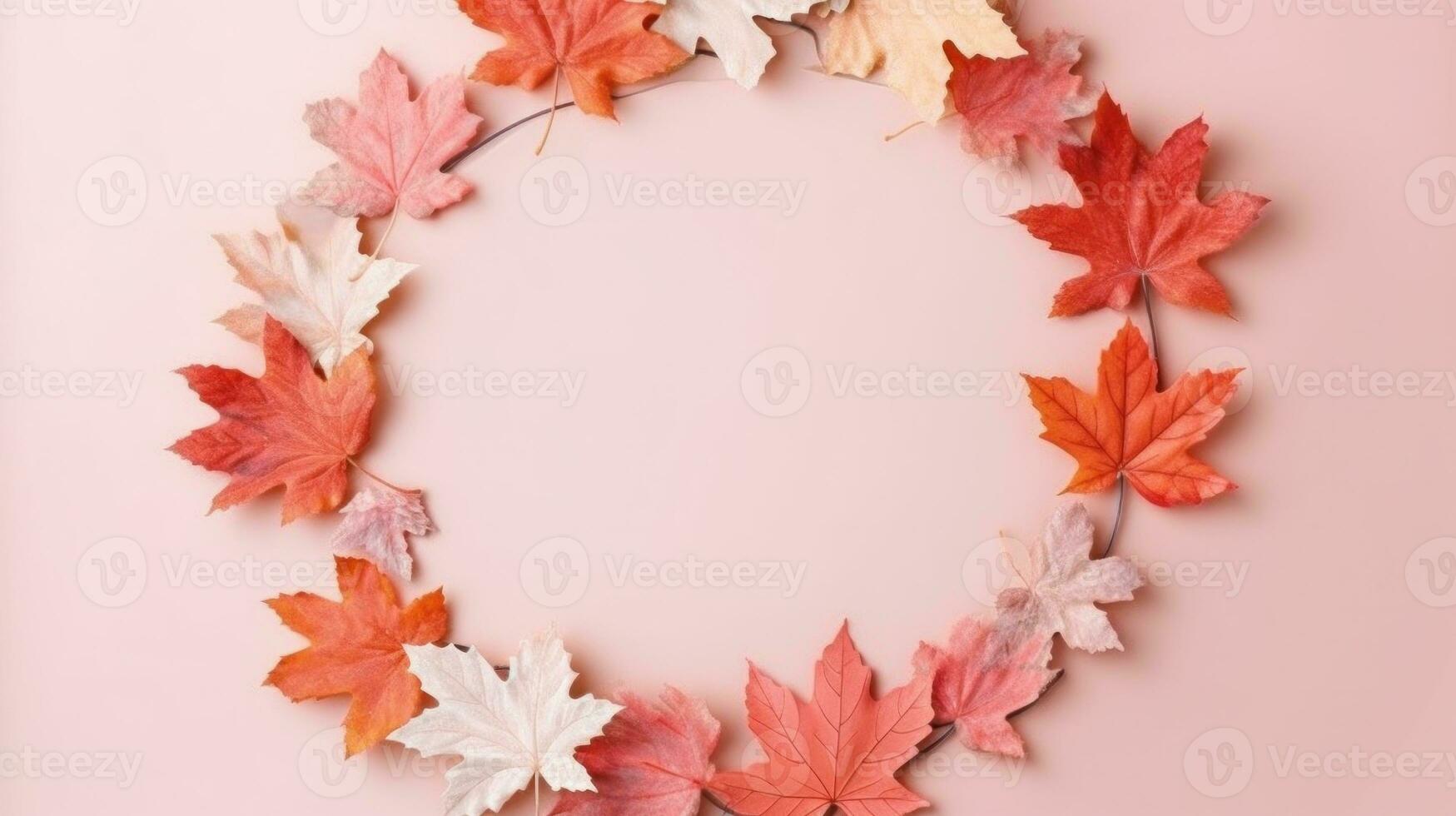 Autumn Background with Falling Leaves in Pastel Colors. Illustration AI Generative photo