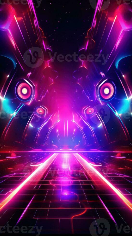 Disco Night Club Neon Background. Illustration AI Generative photo