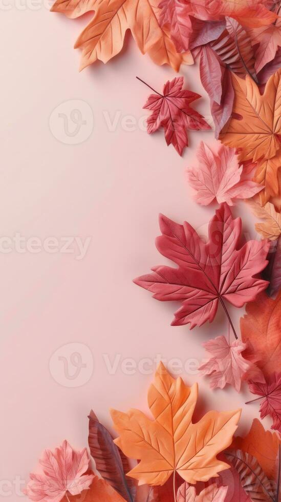 Autumn Background with Falling Leaves in Pastel Colors. Illustration AI Generative photo