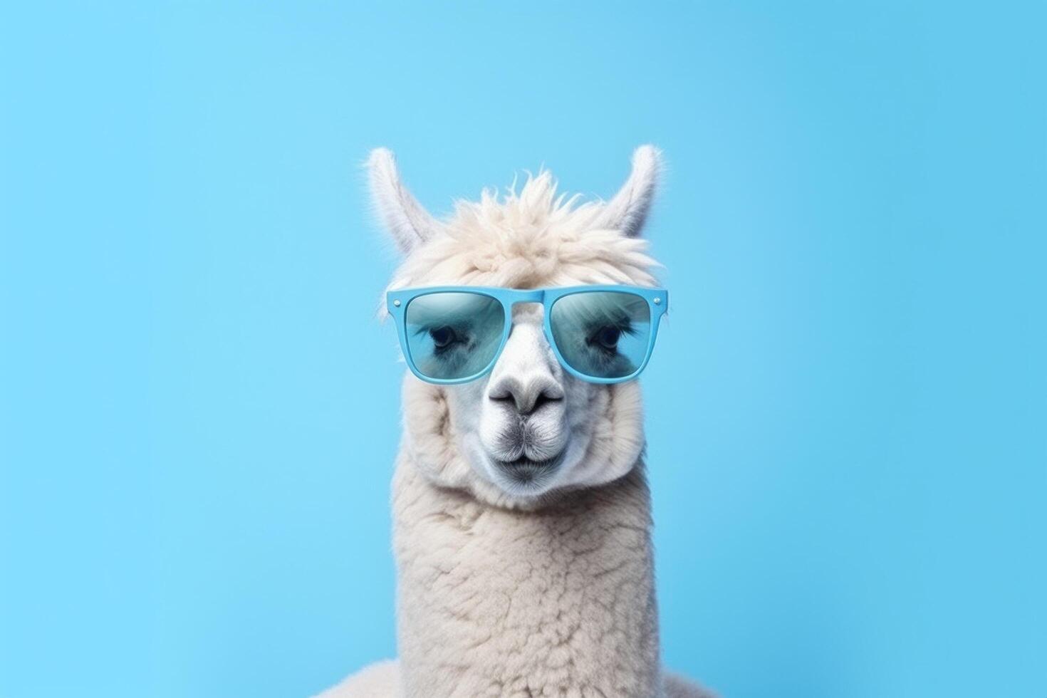 linda gracioso lama en Gafas de sol. ilustración ai generativo foto