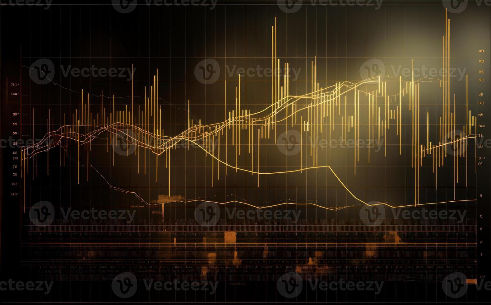 Elegant golden line graph on black background, Illustration photo