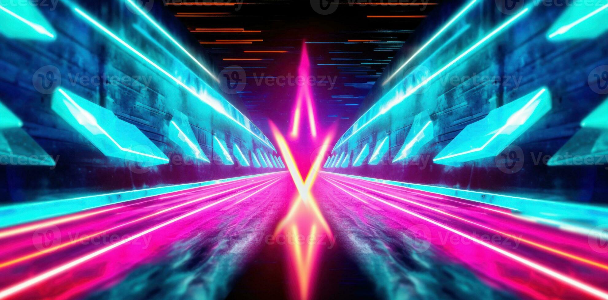 Abstract neon arrow background. Illustration AI Generative photo