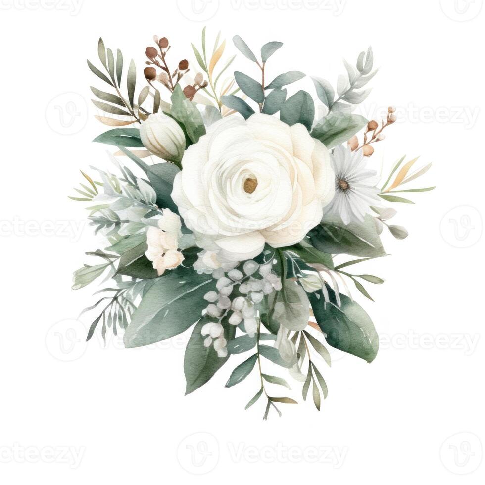 White flower watercolor isolated. Illustration photo