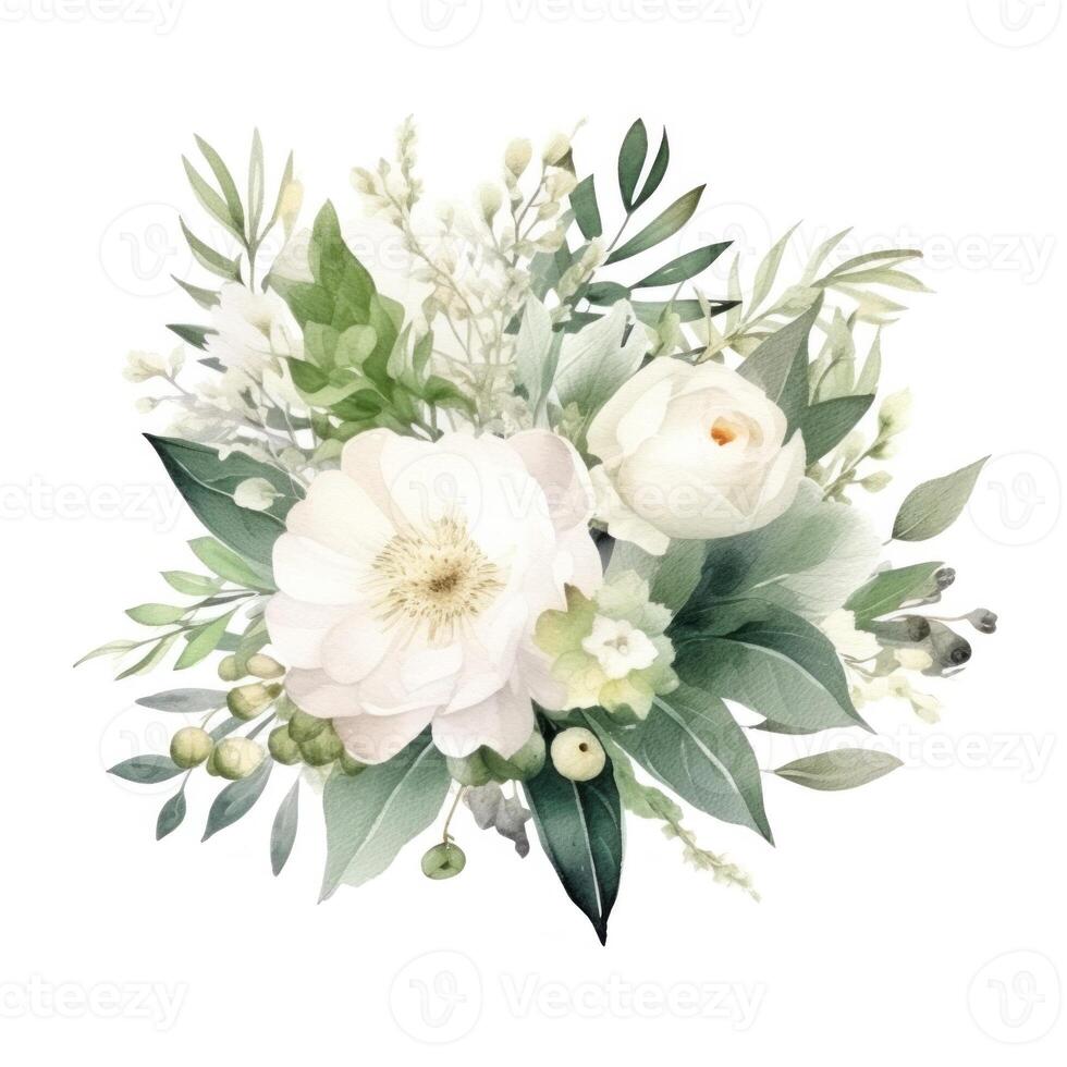 White flower watercolor isolated. Illustration photo