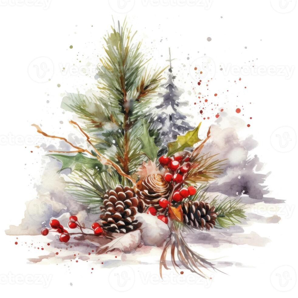 Christmas composition watercolor. Illustration AI Generative photo