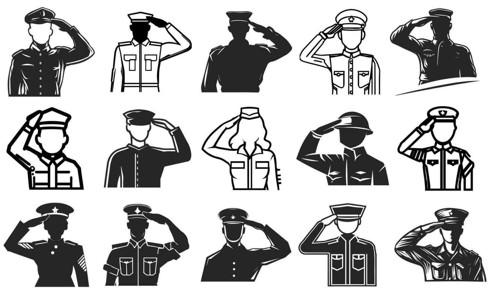 army general silhouette with hand gesture saluting vector