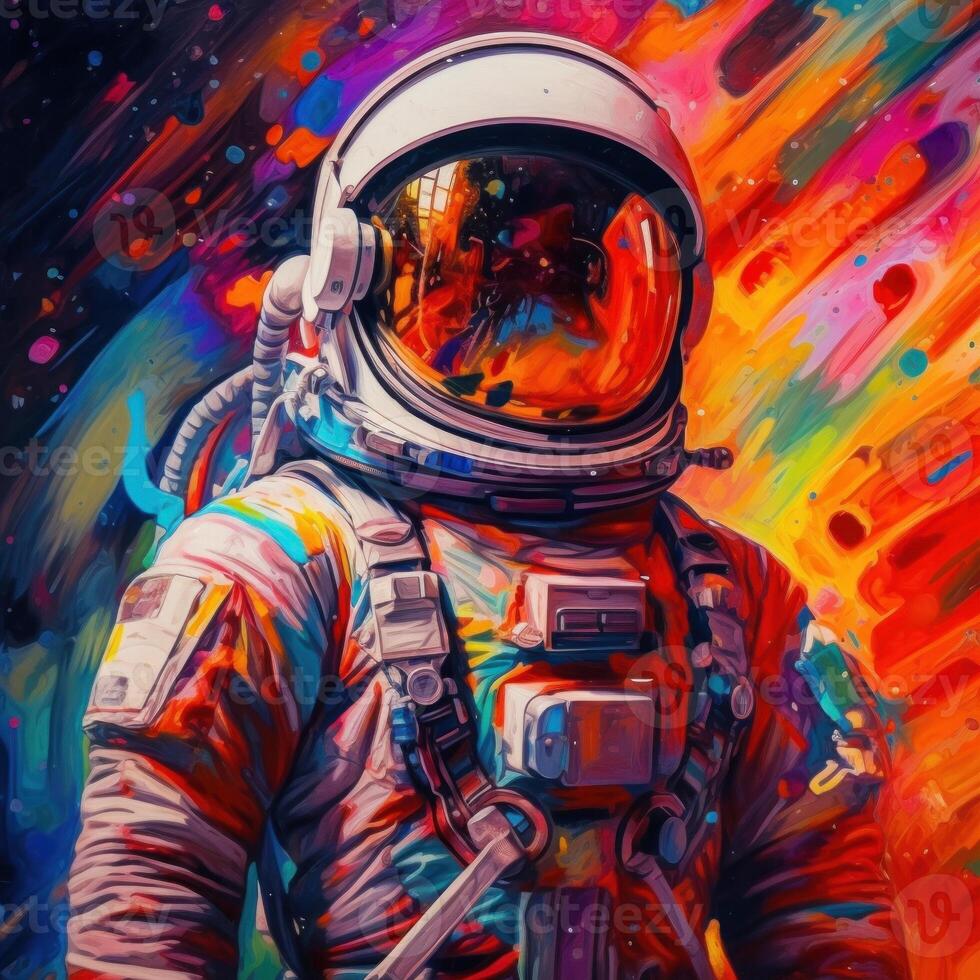 astronauta en vistoso antecedentes. ilustración ai generativo foto