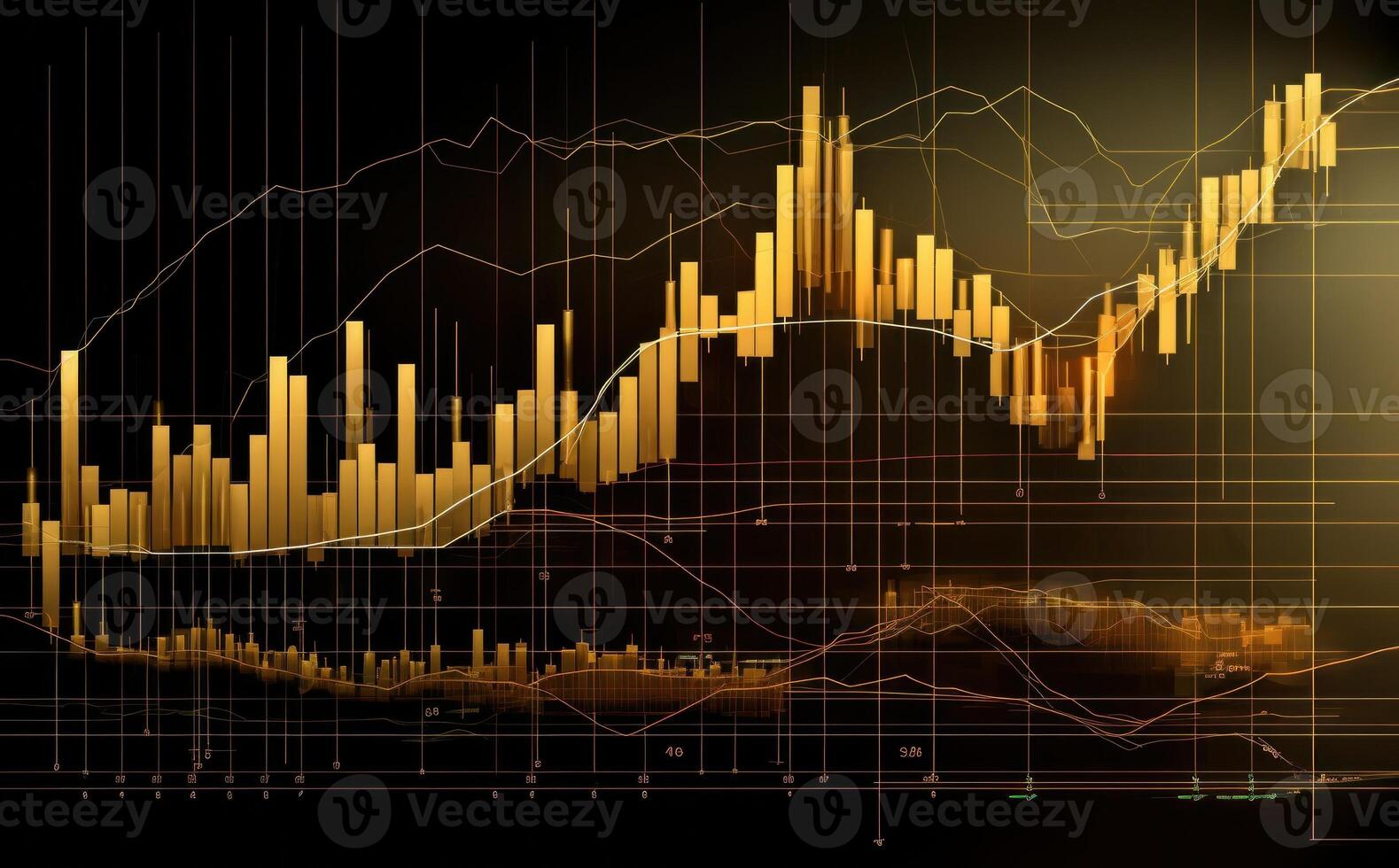 Elegant golden line graph on black background, Illustration photo