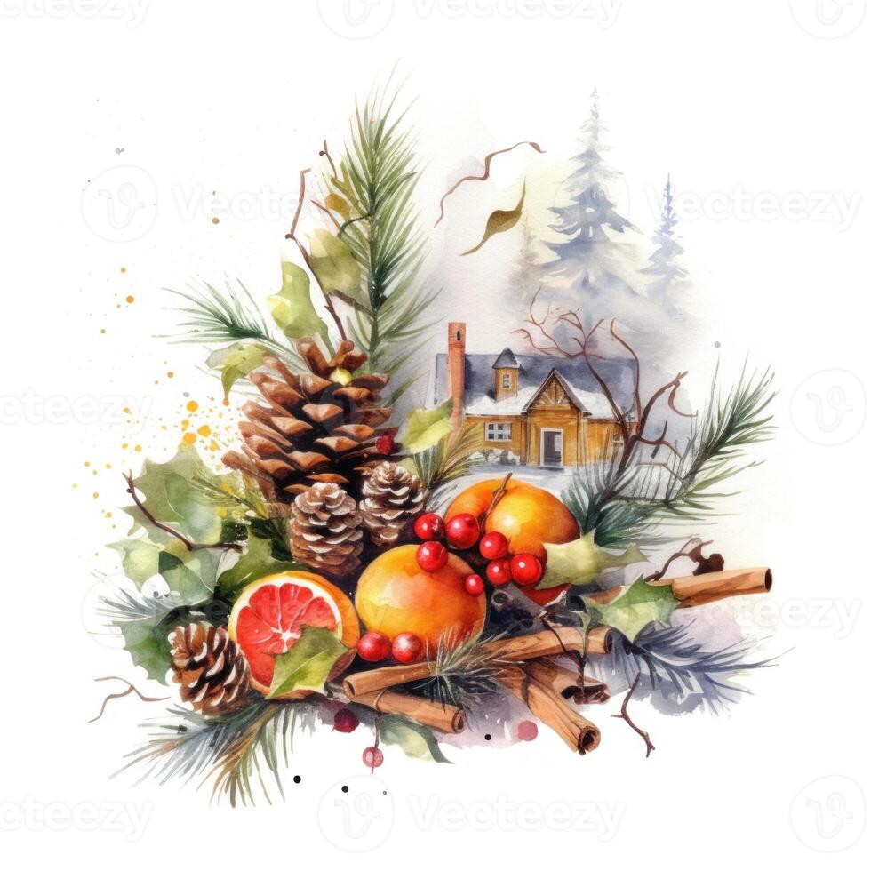 Christmas composition watercolor. Illustration photo