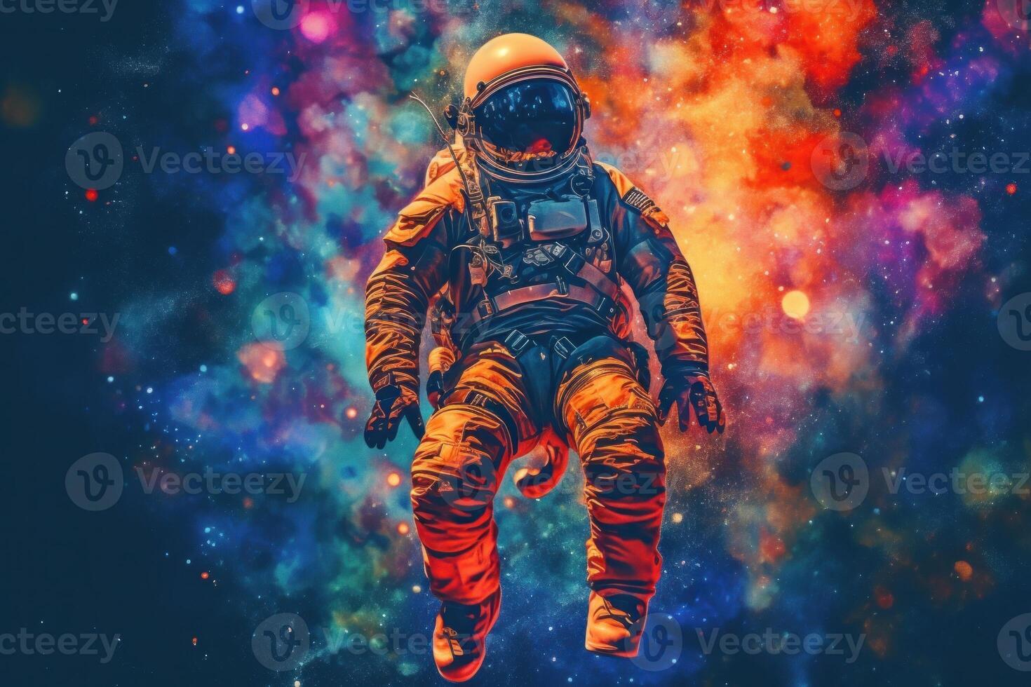 astronauta en vistoso antecedentes. ilustración ai generativo foto