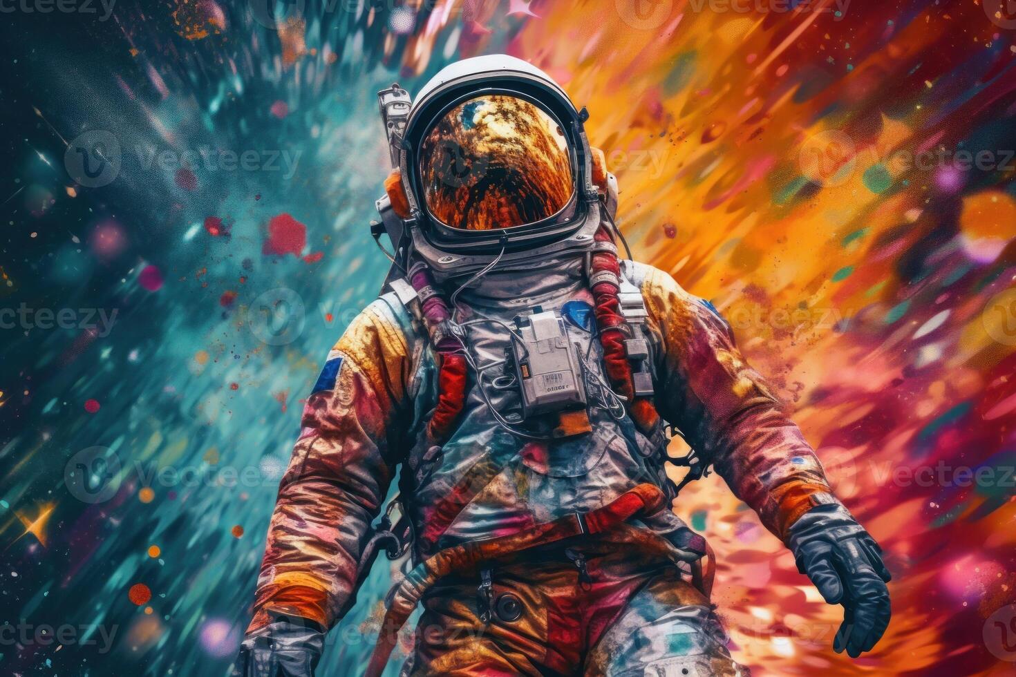 Astronaut on colorful background. Illustration photo